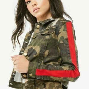 Distressed Camo Jacket with Fabulous Red Stripe